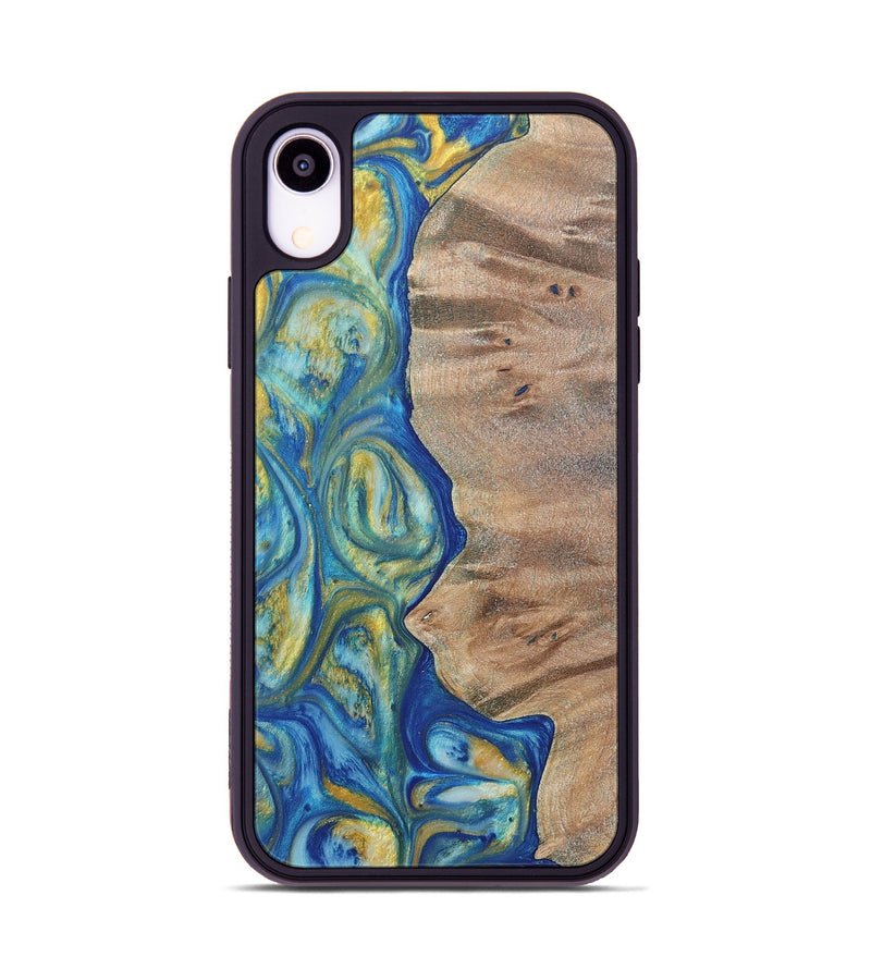 iPhone Xr Wood Phone Case - Niko (Teal & Gold, 724787)