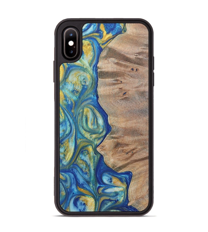 iPhone Xs Max Wood Phone Case - Niko (Teal & Gold, 724787)