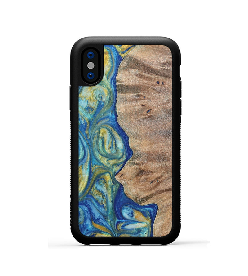 iPhone Xs Wood Phone Case - Niko (Teal & Gold, 724787)