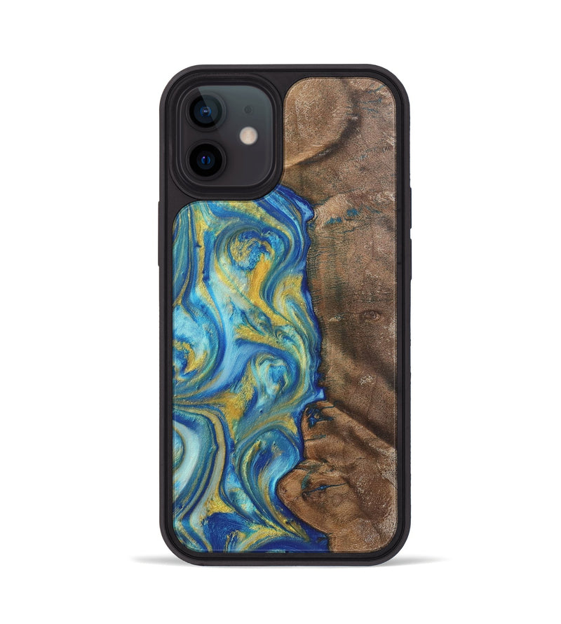 iPhone 12 Wood Phone Case - Kay (Teal & Gold, 724788)