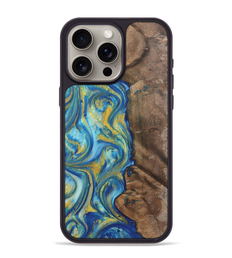 iPhone 15 Pro Max Wood Phone Case - Kay (Teal & Gold, 724788)