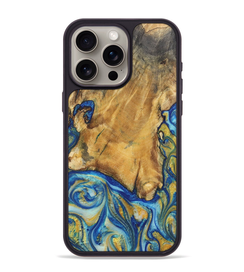 iPhone 15 Pro Max Wood Phone Case - Jayleen (Teal & Gold, 724789)