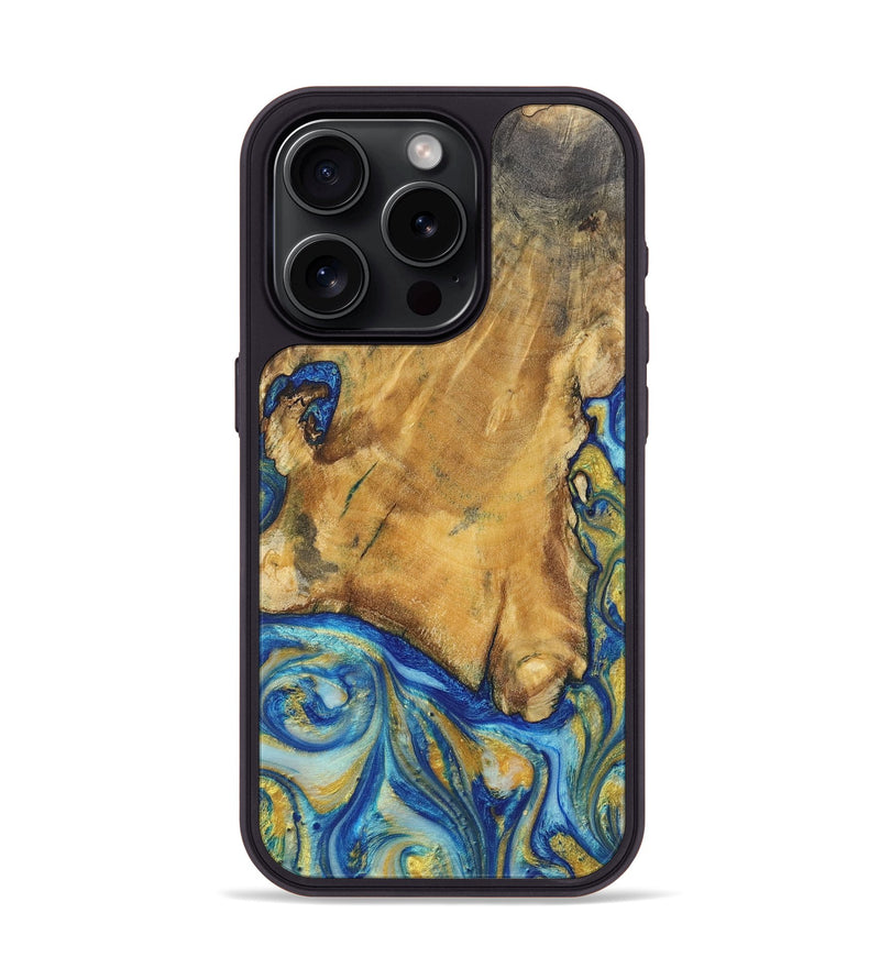 iPhone 15 Pro Wood Phone Case - Jayleen (Teal & Gold, 724789)