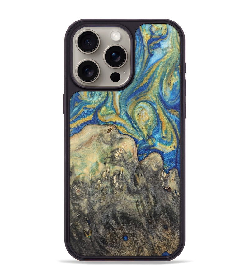 iPhone 15 Pro Max Wood Phone Case - Cody (Teal & Gold, 724790)