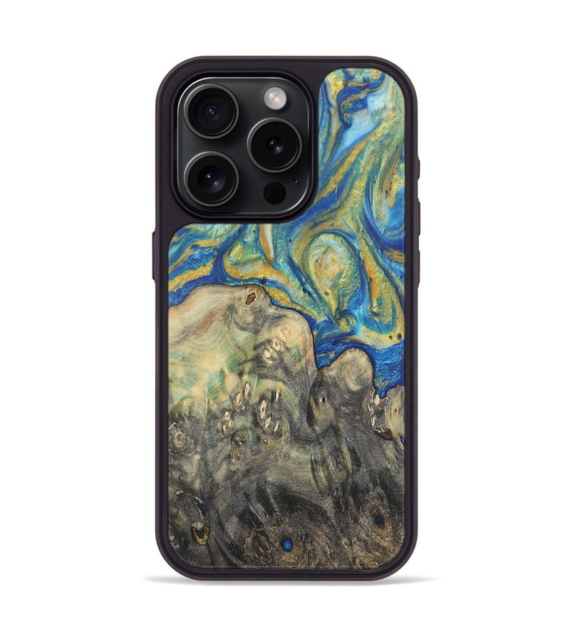 iPhone 15 Pro Wood Phone Case - Cody (Teal & Gold, 724790)