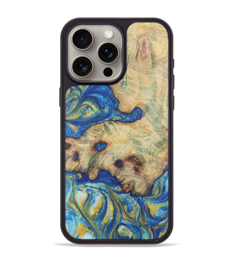 iPhone 15 Pro Max Wood Phone Case - Sidney (Teal & Gold, 724791)