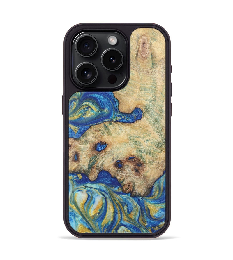 iPhone 15 Pro Wood Phone Case - Sidney (Teal & Gold, 724791)