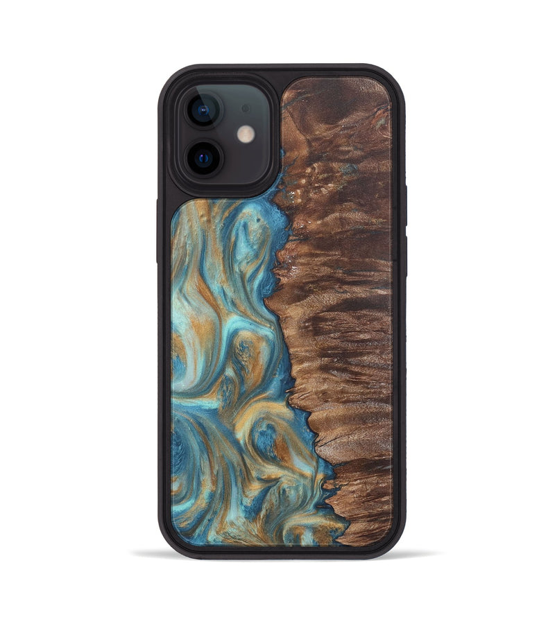 iPhone 12 Wood Phone Case - Christy (Teal & Gold, 724792)