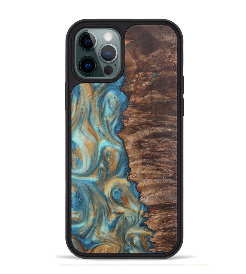 iPhone 12 Pro Max Wood Phone Case - Christy (Teal & Gold, 724792)