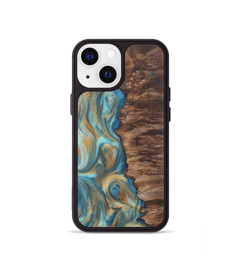 iPhone 13 mini Wood Phone Case - Christy (Teal & Gold, 724792)