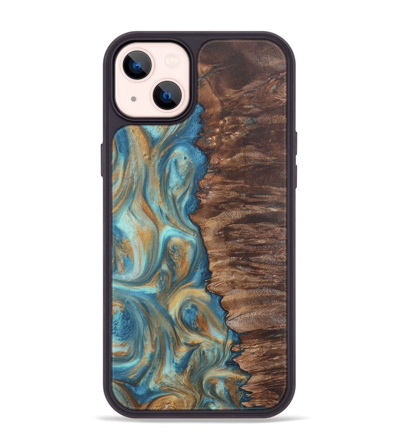 iPhone 14 Plus Wood Phone Case - Christy (Teal & Gold, 724792)