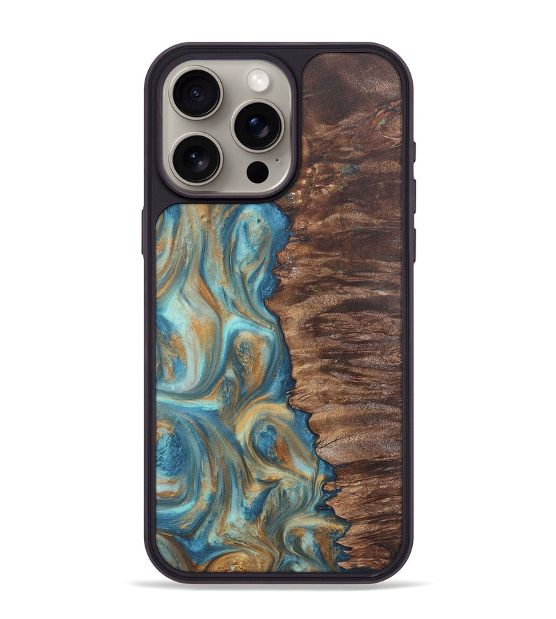 iPhone 15 Pro Max Wood Phone Case - Christy (Teal & Gold, 724792)