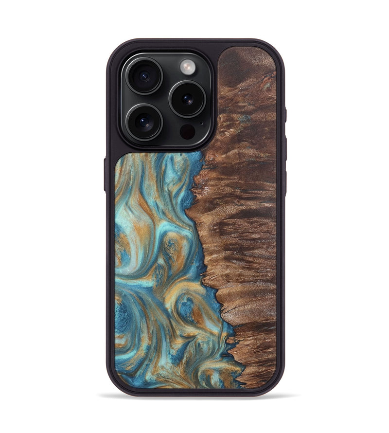 iPhone 15 Pro Wood Phone Case - Christy (Teal & Gold, 724792)