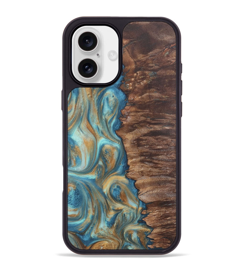 iPhone 16 Plus Wood Phone Case - Christy (Teal & Gold, 724792)