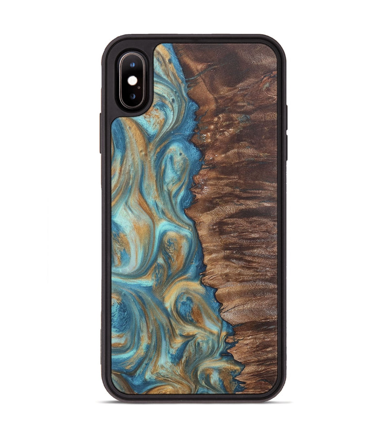 iPhone Xs Max Wood Phone Case - Christy (Teal & Gold, 724792)