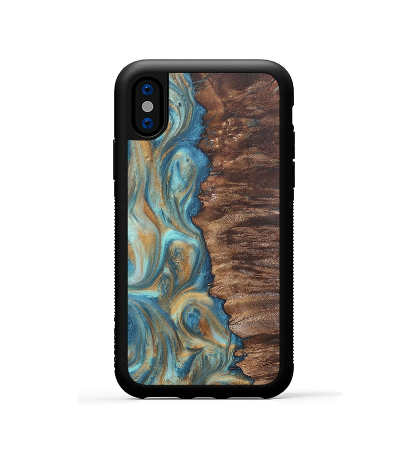 iPhone Xs Wood Phone Case - Christy (Teal & Gold, 724792)