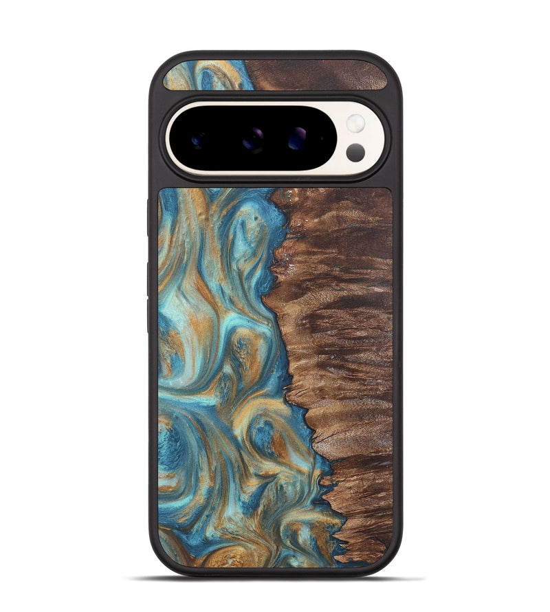 Pixel 9 Wood Phone Case - Christy (Teal & Gold, 724792)