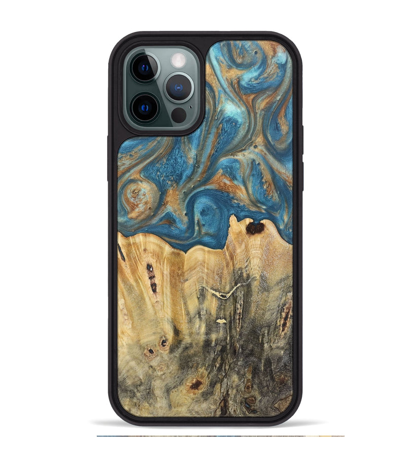 iPhone 12 Pro Max Wood Phone Case - Jermaine (Teal & Gold, 724793)