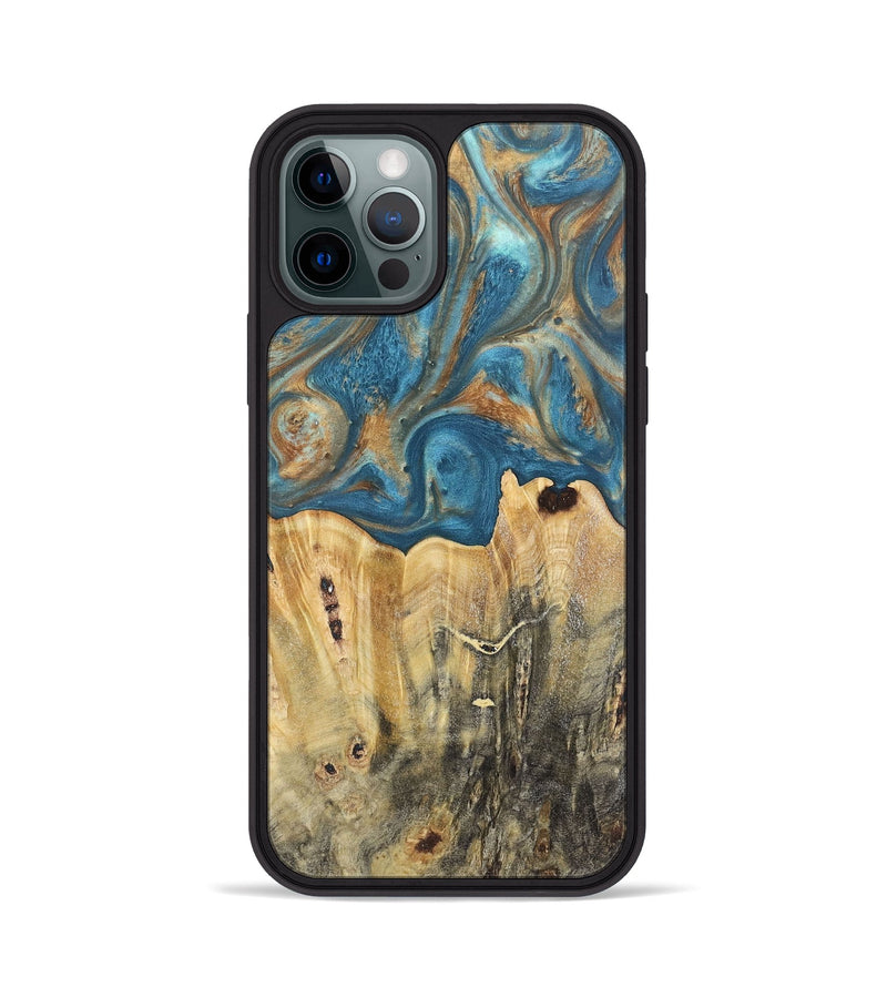 iPhone 12 Pro Wood Phone Case - Jermaine (Teal & Gold, 724793)