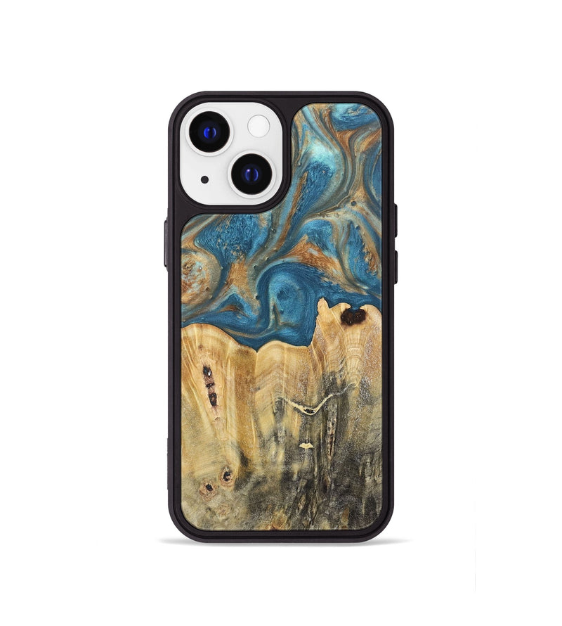 iPhone 13 mini Wood Phone Case - Jermaine (Teal & Gold, 724793)