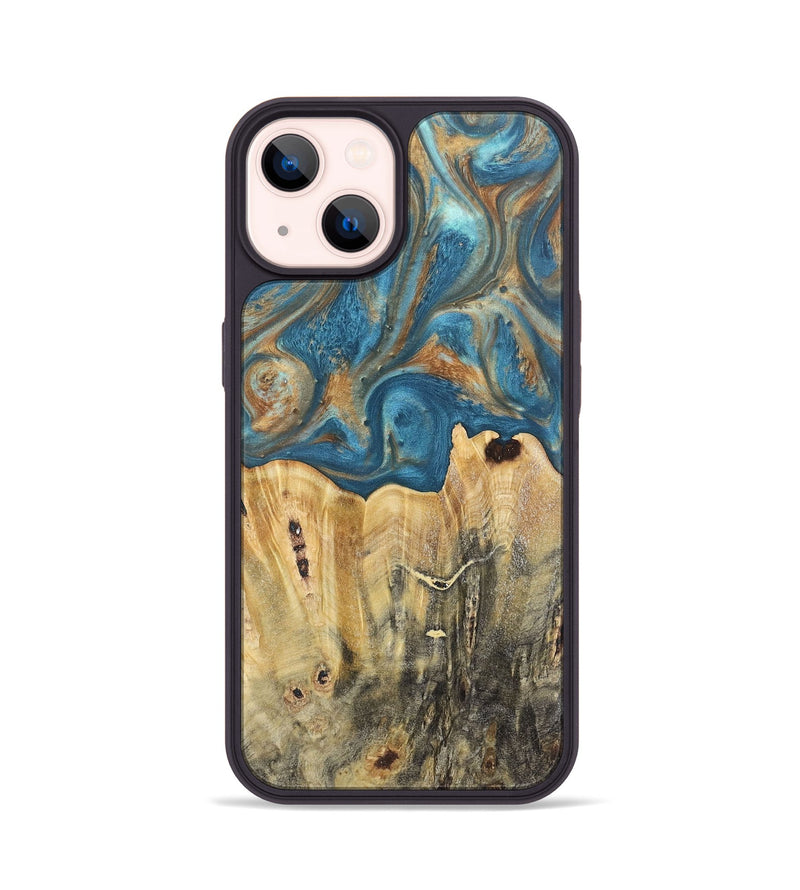 iPhone 14 Wood Phone Case - Jermaine (Teal & Gold, 724793)