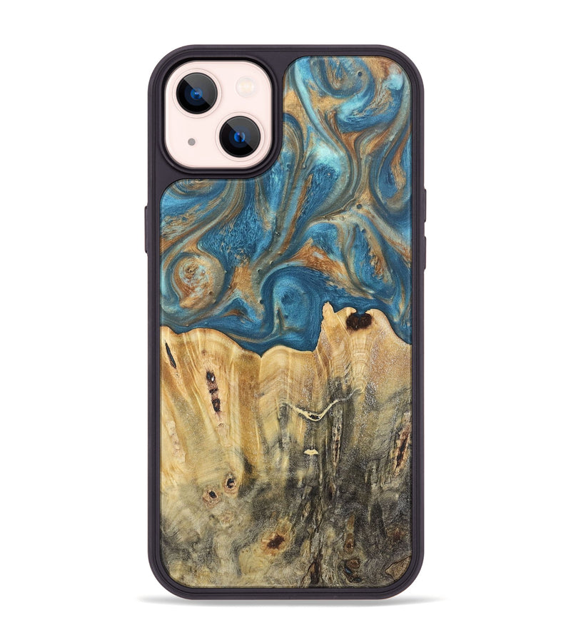 iPhone 14 Plus Wood Phone Case - Jermaine (Teal & Gold, 724793)