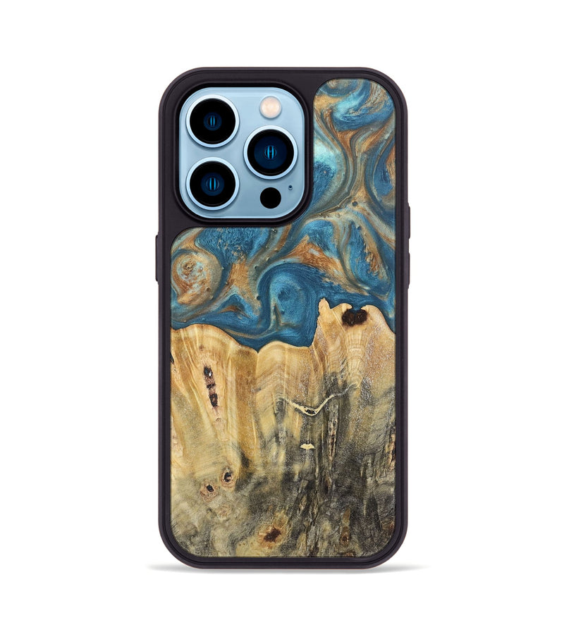 iPhone 14 Pro Wood Phone Case - Jermaine (Teal & Gold, 724793)