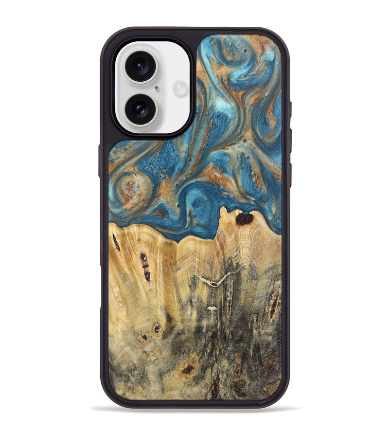 iPhone 16 Plus Wood Phone Case - Jermaine (Teal & Gold, 724793)