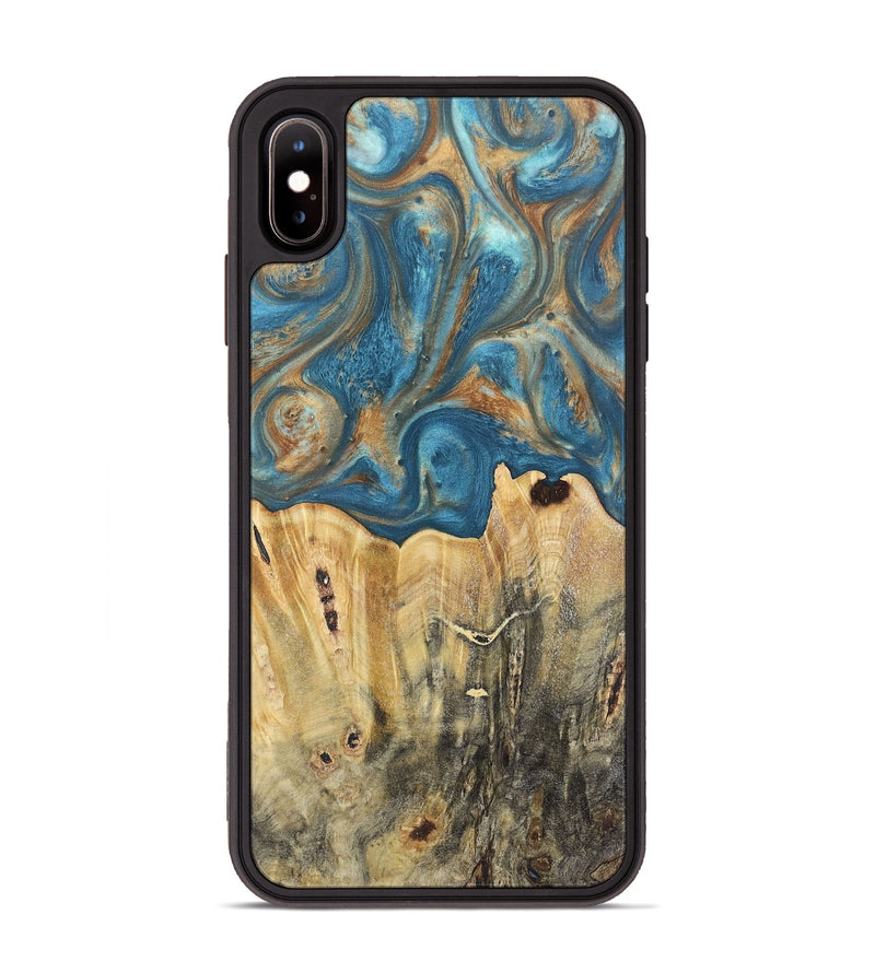 iPhone Xs Max Wood Phone Case - Jermaine (Teal & Gold, 724793)