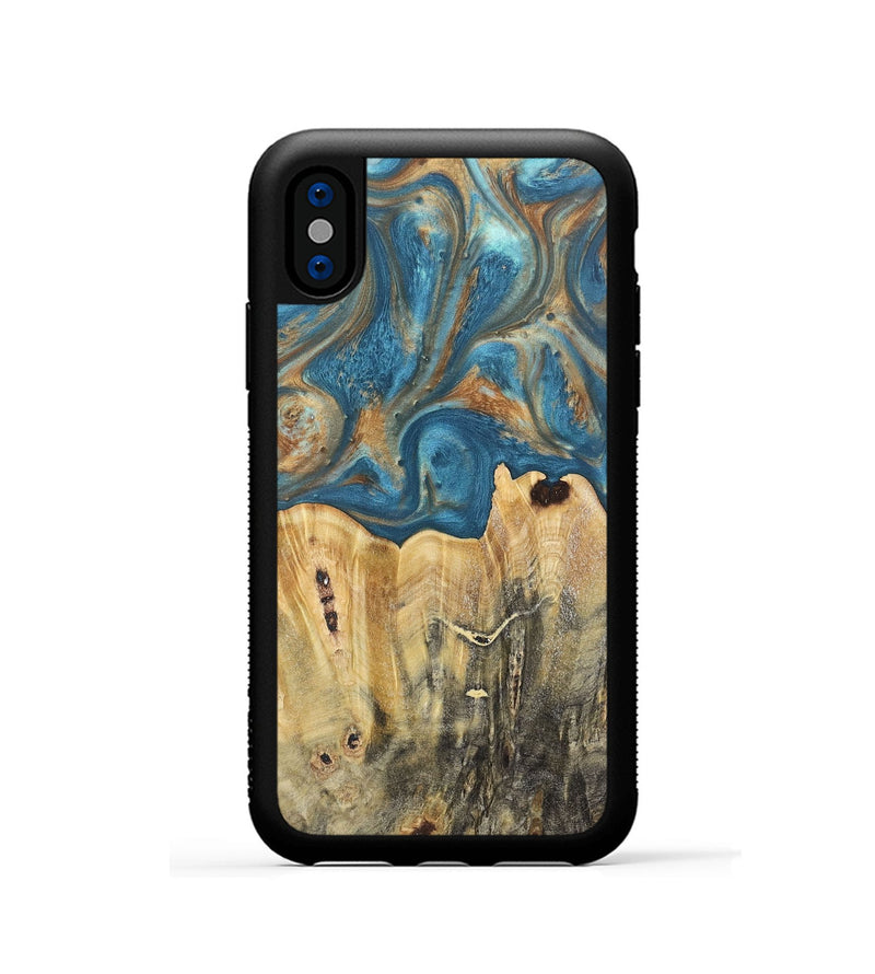 iPhone Xs Wood Phone Case - Jermaine (Teal & Gold, 724793)