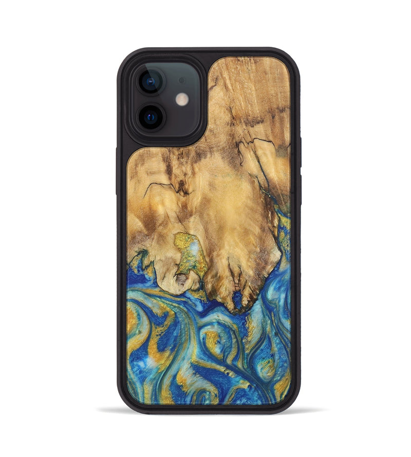 iPhone 12 Wood Phone Case - Ollie (Teal & Gold, 724794)