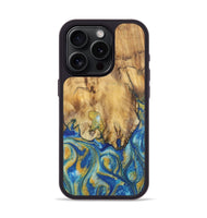 iPhone 15 Pro Wood Phone Case - Ollie (Teal & Gold, 724794)