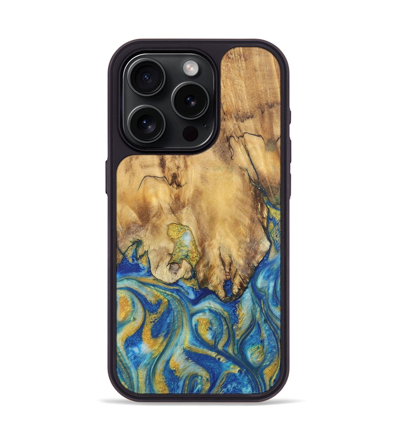 iPhone 15 Pro Wood Phone Case - Ollie (Teal & Gold, 724794)