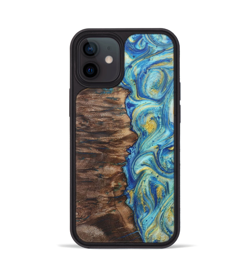 iPhone 12 Wood Phone Case - Kendra (Teal & Gold, 724796)