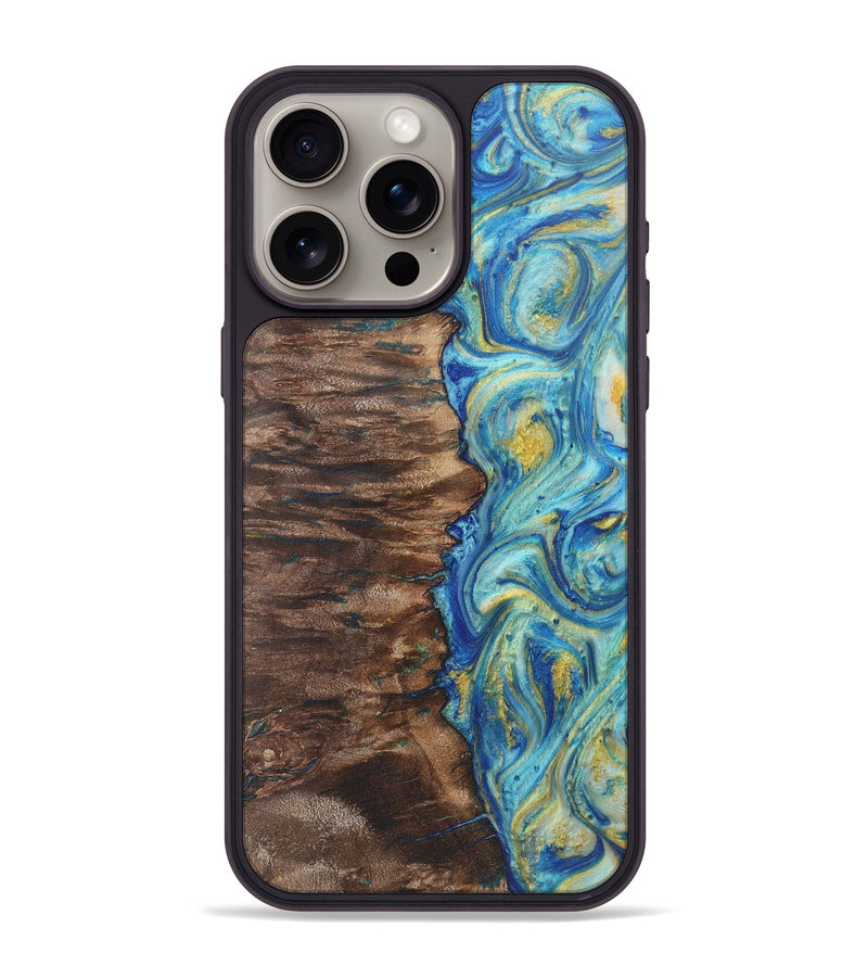 iPhone 15 Pro Max Wood Phone Case - Kendra (Teal & Gold, 724796)