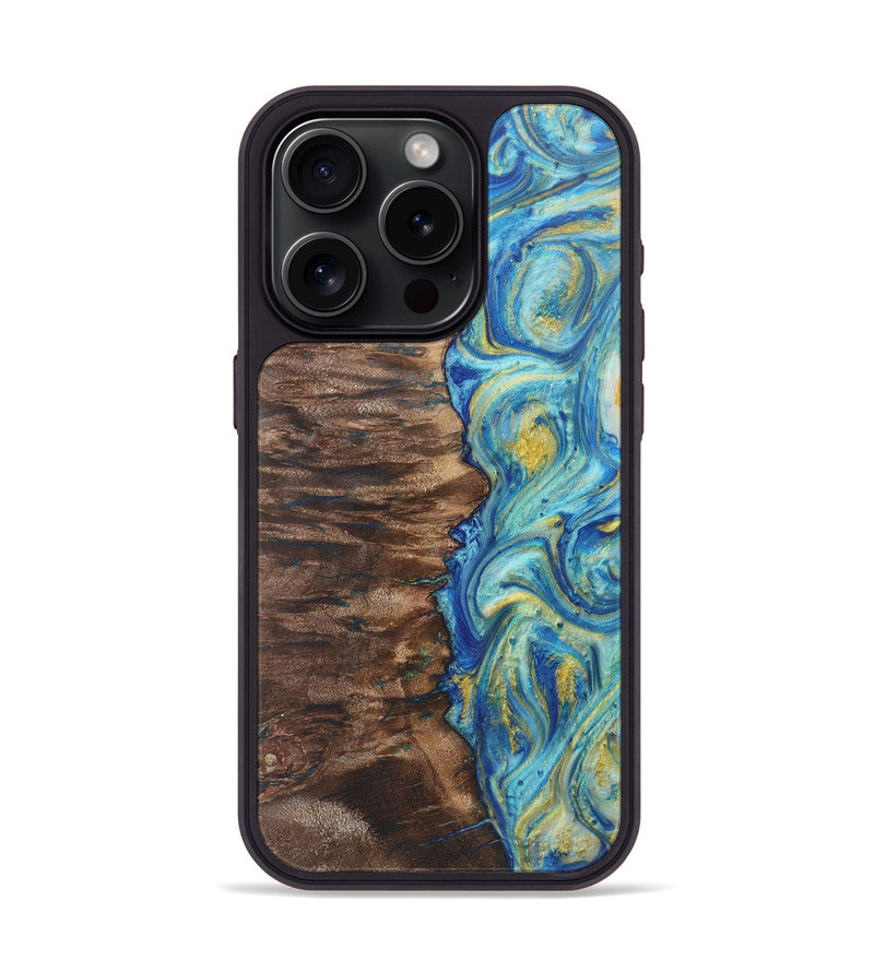 iPhone 15 Pro Wood Phone Case - Kendra (Teal & Gold, 724796)