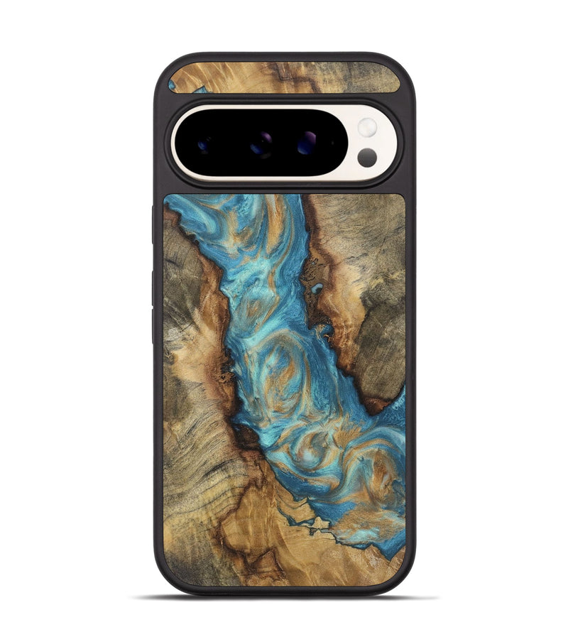 Pixel 9 Wood Phone Case - Stefanie (Teal & Gold, 724797)