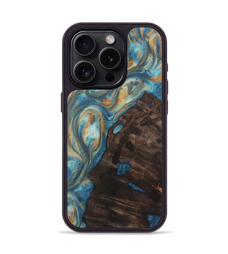 iPhone 15 Pro Wood Phone Case - Issac (Teal & Gold, 724798)