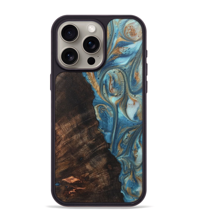 iPhone 15 Pro Max Wood Phone Case - Paxton (Teal & Gold, 724800)