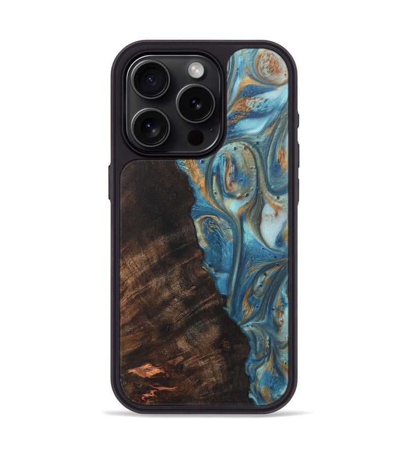 iPhone 15 Pro Wood Phone Case - Paxton (Teal & Gold, 724800)