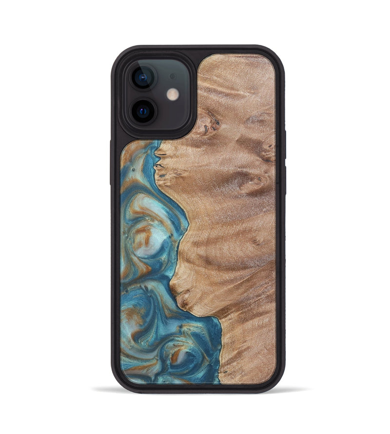 iPhone 12 Wood Phone Case - Sage (Teal & Gold, 724801)