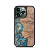 iPhone 13 Pro Wood Phone Case - Sage (Teal & Gold, 724801)