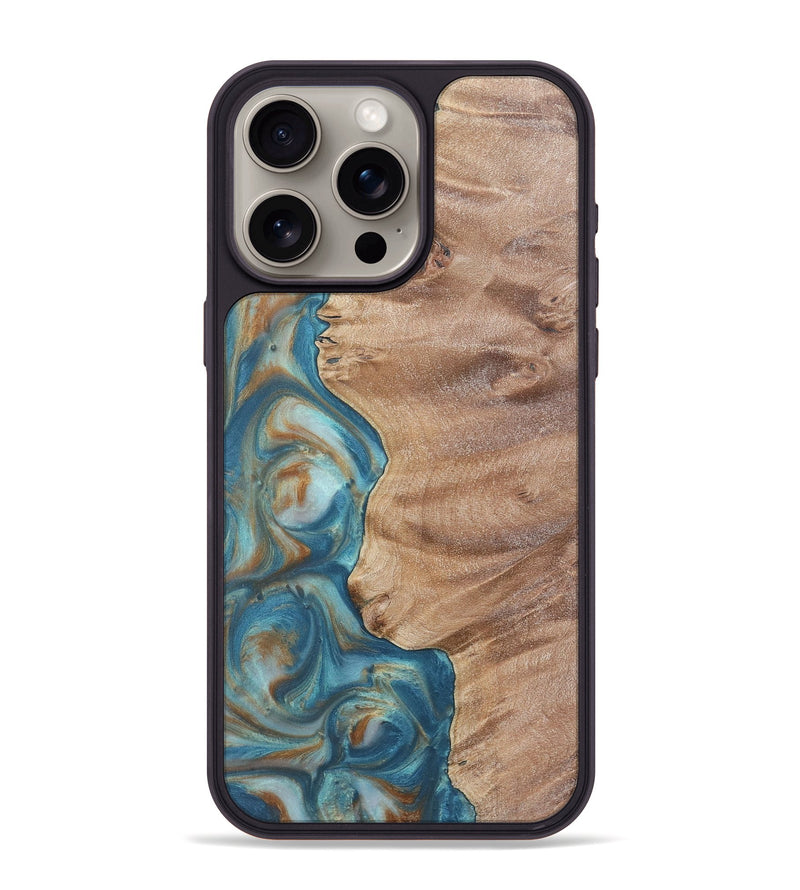 iPhone 15 Pro Max Wood Phone Case - Sage (Teal & Gold, 724801)