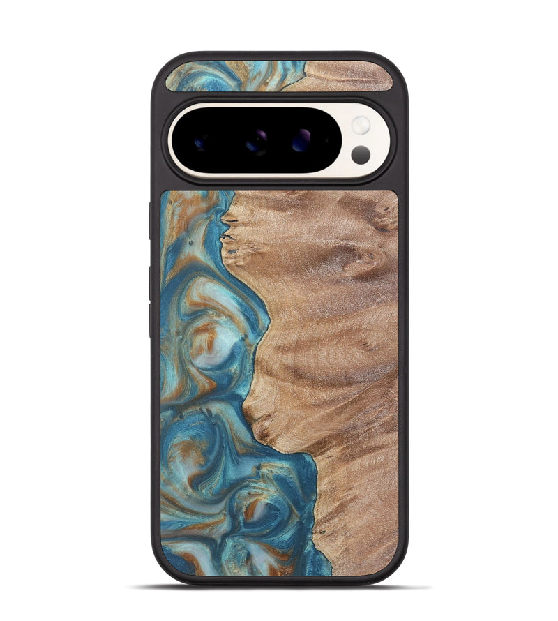 Pixel 9 Wood Phone Case - Sage (Teal & Gold, 724801)