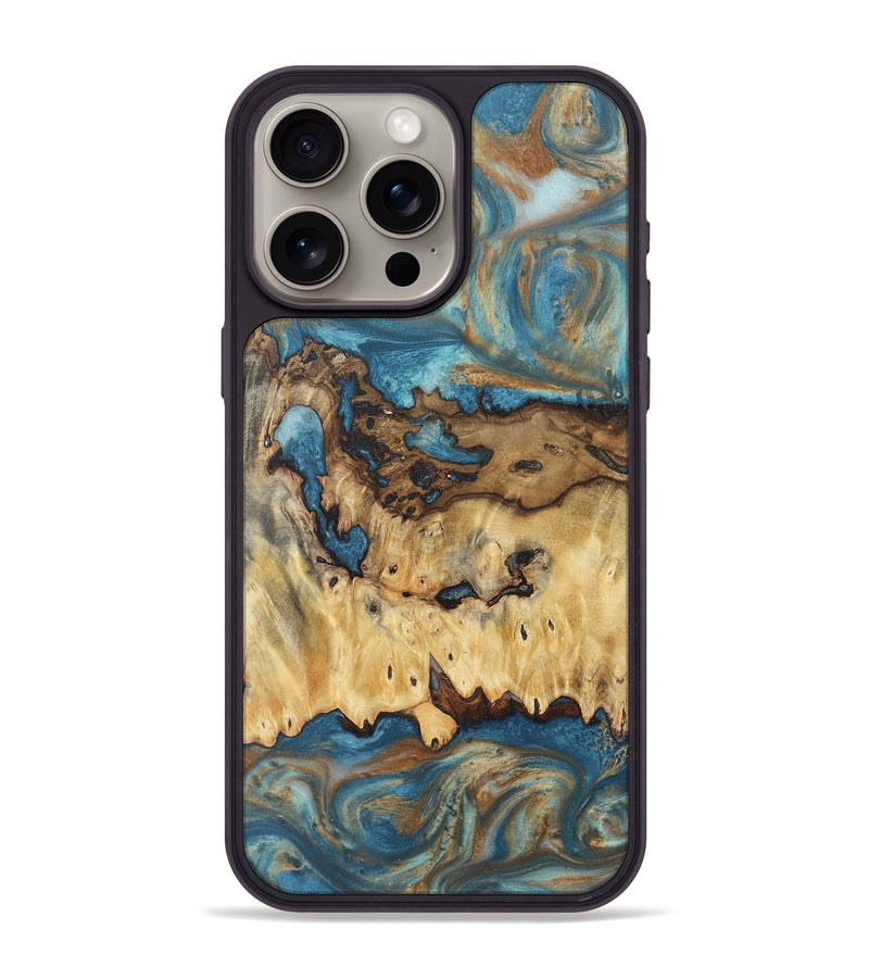 iPhone 15 Pro Max Wood Phone Case - Catherine (Teal & Gold, 724802)