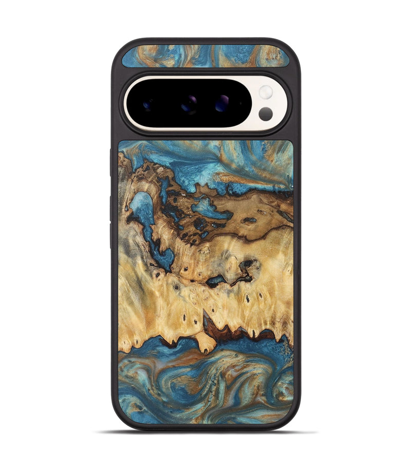 Pixel 9 Wood Phone Case - Catherine (Teal & Gold, 724802)