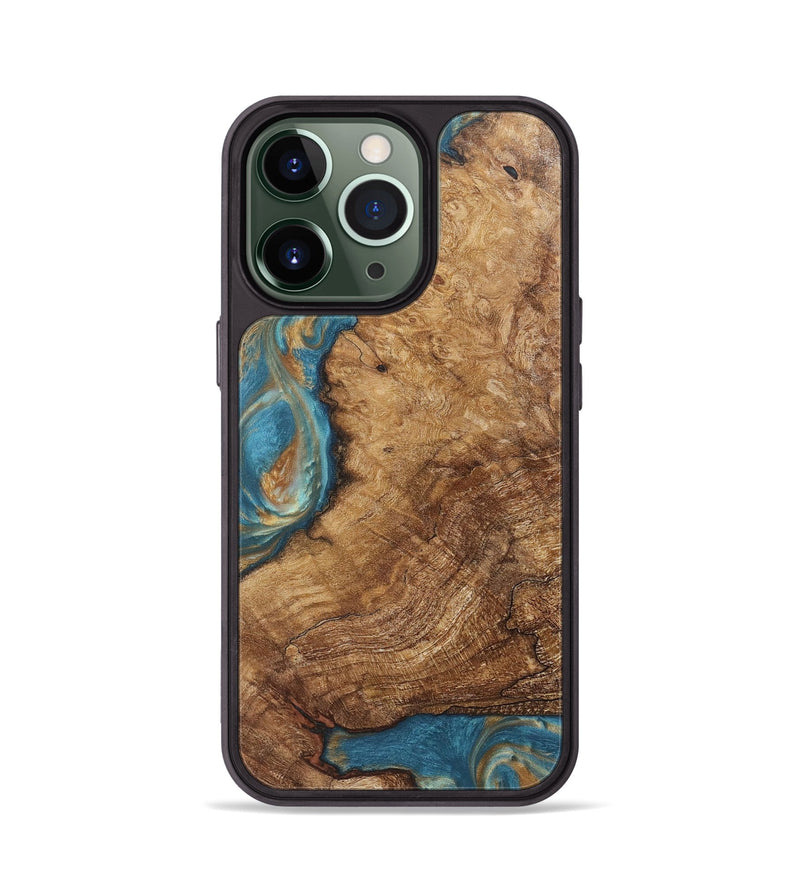 iPhone 13 Pro Wood Phone Case - Milton (Teal & Gold, 724803)