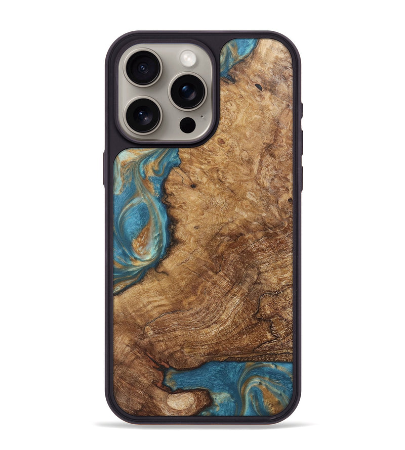 iPhone 15 Pro Max Wood Phone Case - Milton (Teal & Gold, 724803)