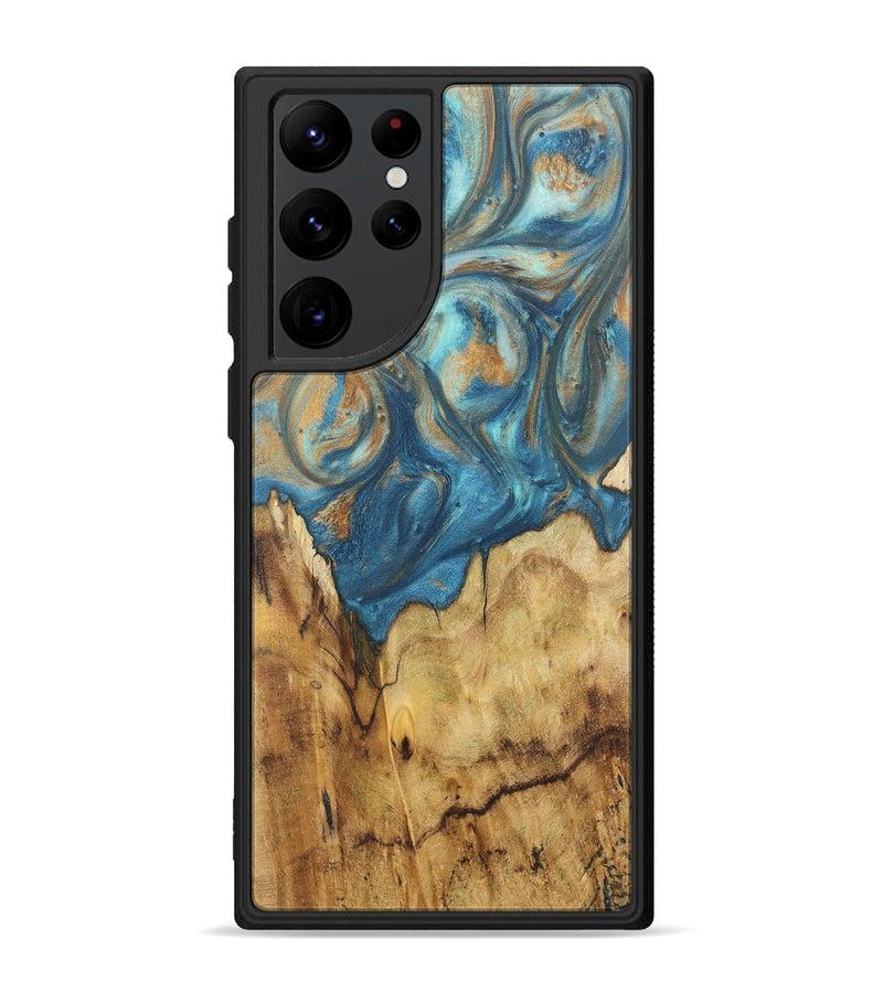 Galaxy S22 Ultra Wood Phone Case - Patti (Teal & Gold, 724804)