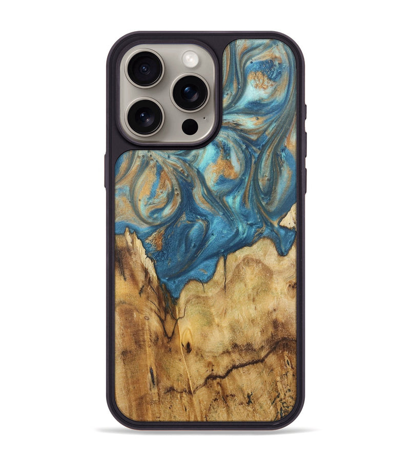 iPhone 15 Pro Max Wood Phone Case - Patti (Teal & Gold, 724804)